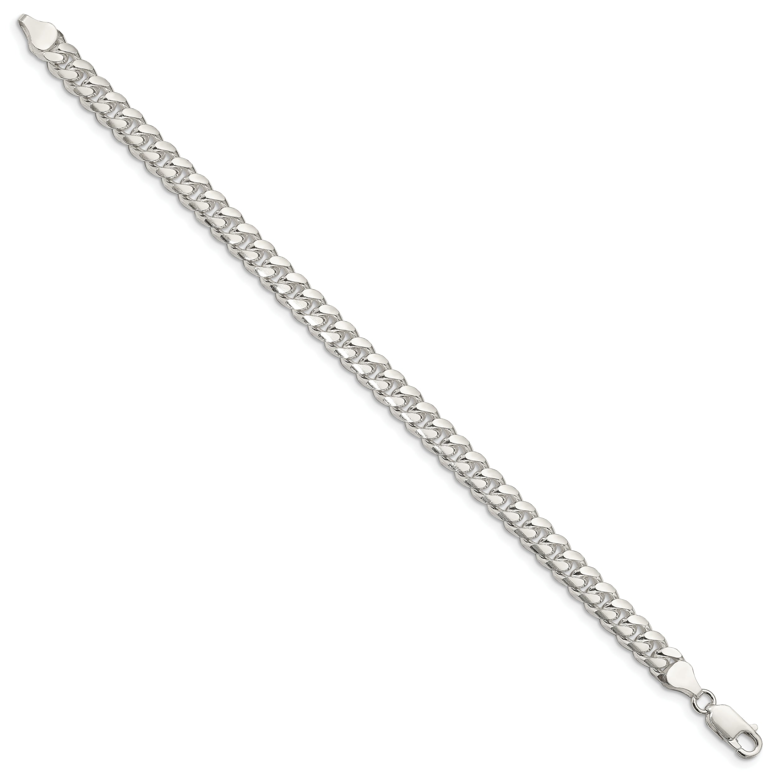 Sterling Silver 7mm Domed w/ Side D/C Curb Chain - 8