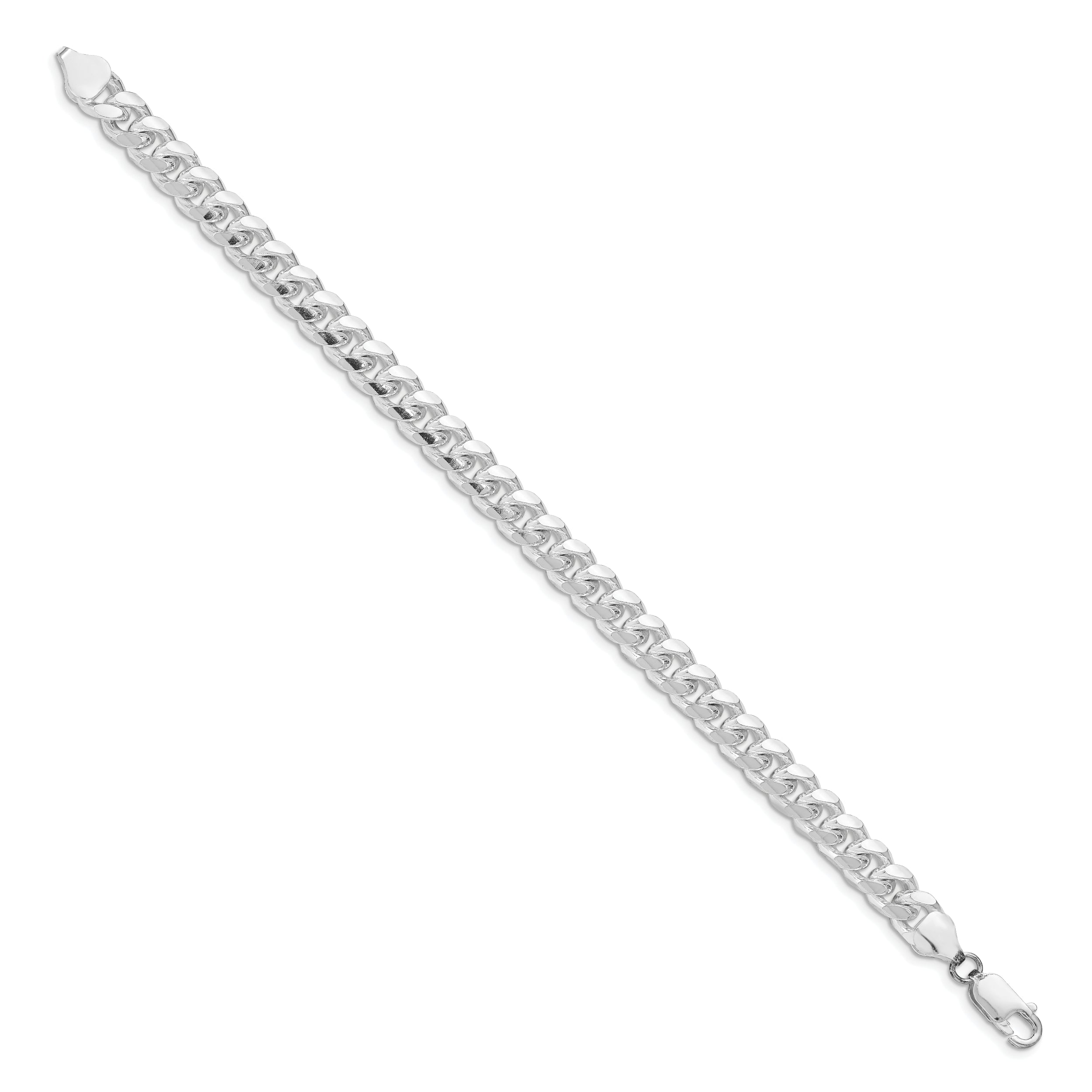 Sterling Silver Rhodium-plated 7.35mm Domed w/ Side D/C Curb Chain - 8
