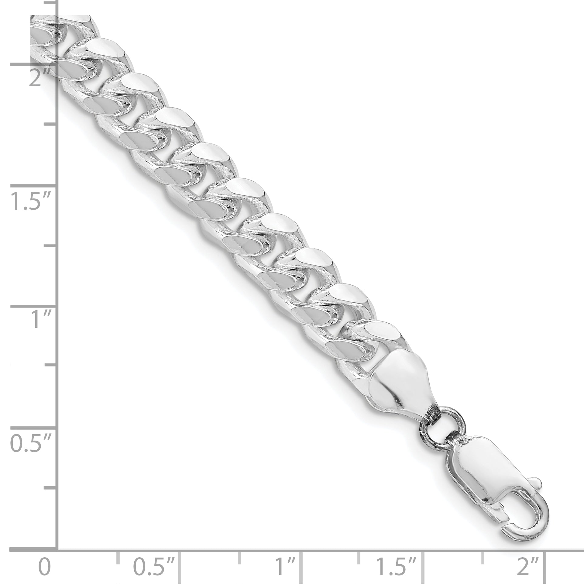 Sterling Silver Rhodium-plated 7.35mm Domed w/ Side D/C Curb Chain - 8
