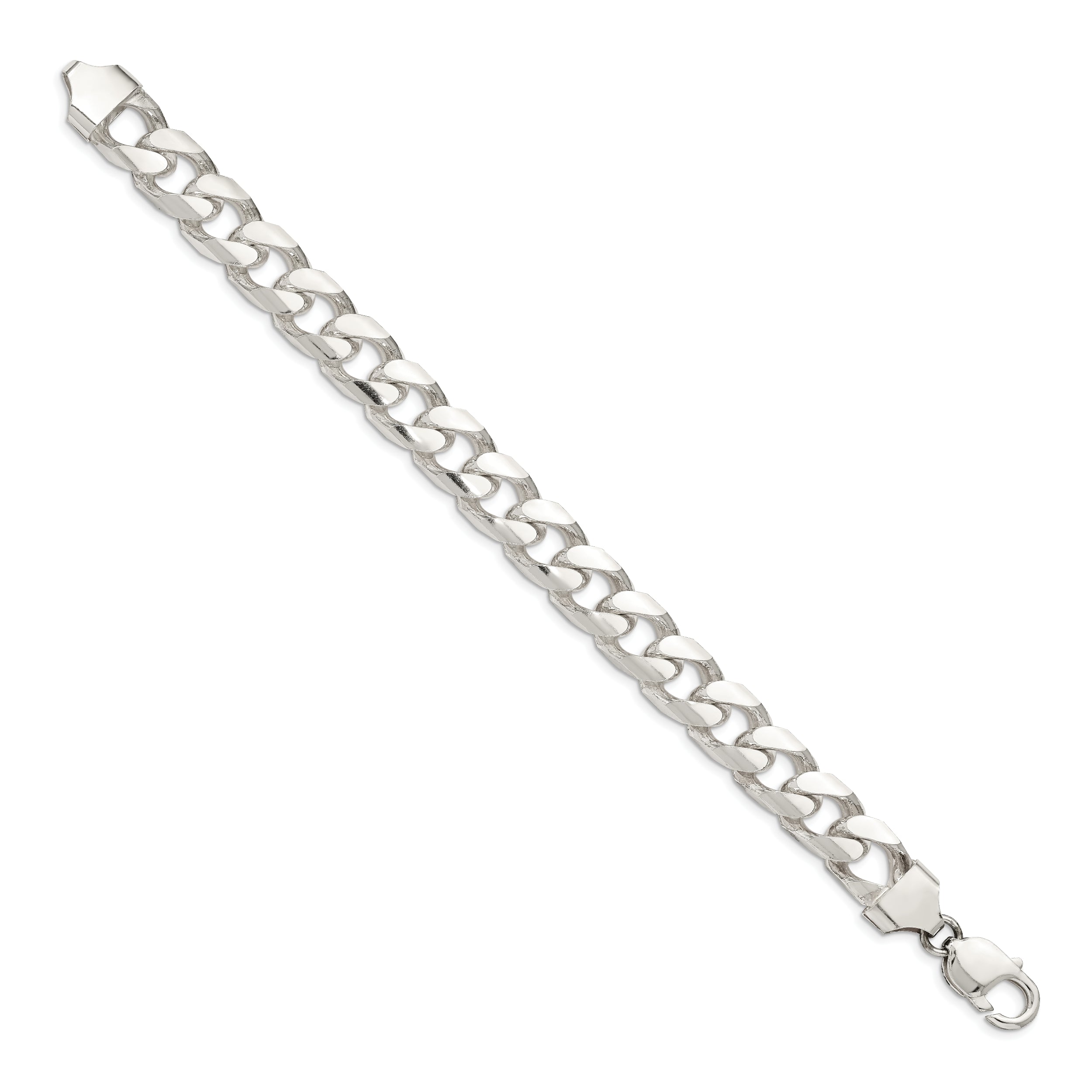 Sterling Silver 11mm Domed w/ Side D/C Curb Chain - 8
