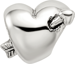 Sterling Silver 925 Kids Heart with Arrow Bead Antiqued Finish