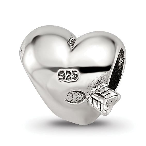 Sterling Silver 925 Kids Heart with Arrow Bead Antiqued Finish