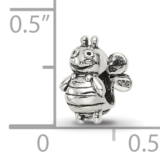 Sterling Silver 925 Kids Bumblebee Bead with Antiqued Finish Solid Design