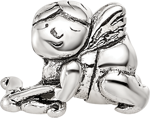 Sterling Silver 925 Antiqued Kids Cupid Bead with Solid Cast Design