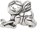Sterling Silver 925 Antiqued Kids Cupid Bead with Solid Cast Design
