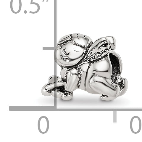 Sterling Silver 925 Antiqued Kids Cupid Bead with Solid Cast Design