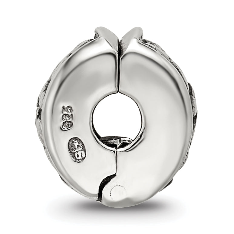 Sterling Silver 925 Antiqued Floral Clip Bead with Hinged Gripper Design