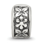 Sterling Silver 925 Antiqued Floral Clip Bead with Hinged Gripper Design