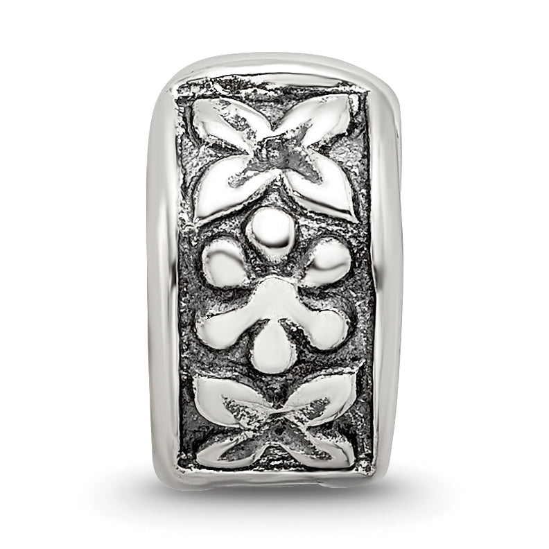Sterling Silver 925 Antiqued Floral Clip Bead with Hinged Gripper Design