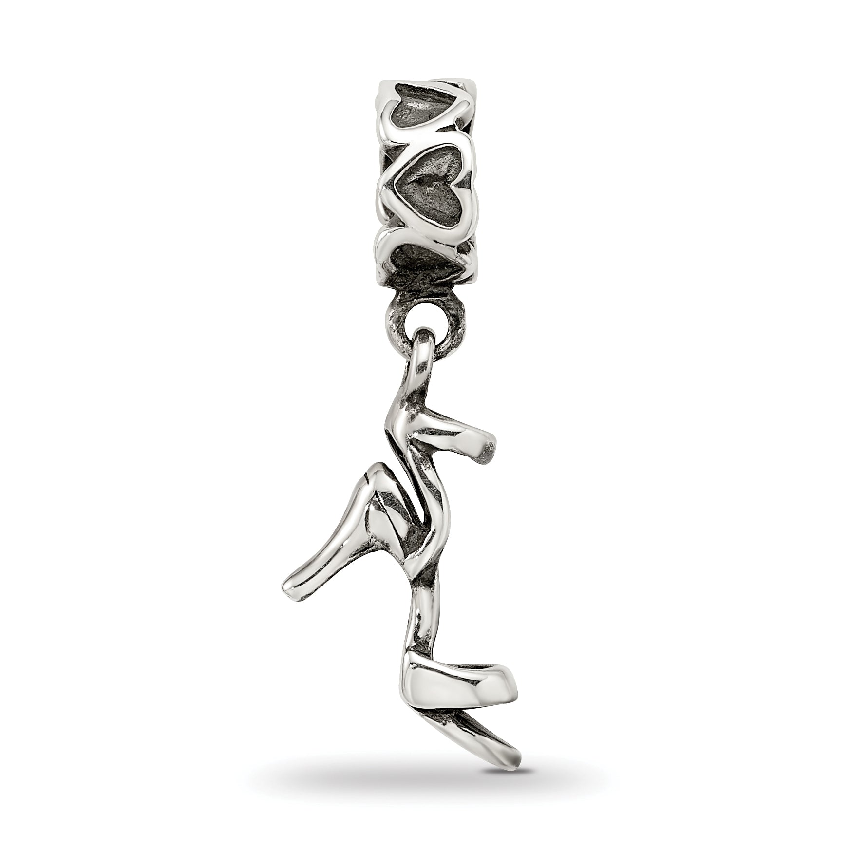 Sterling Silver 925 High Heel Dangle Bead with Antiqued Finish