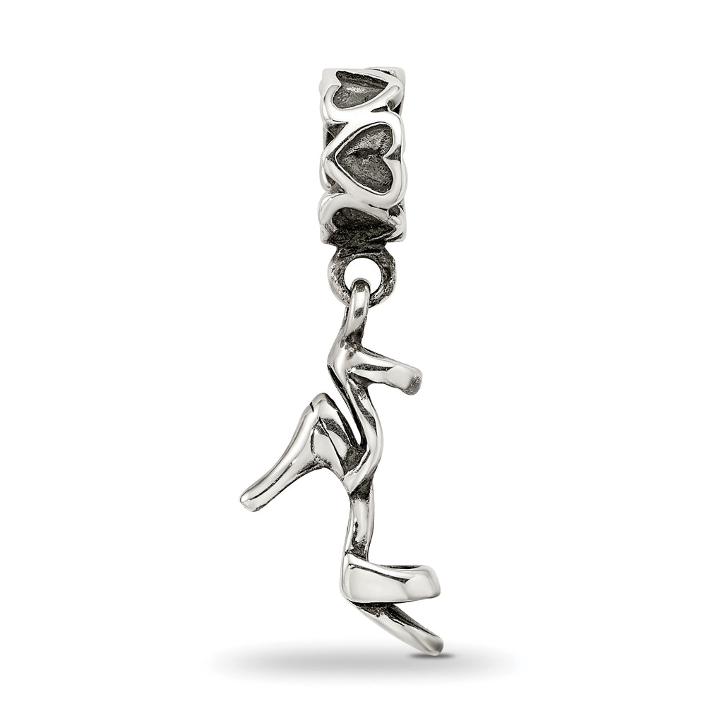 Sterling Silver 925 High Heel Dangle Bead with Antiqued Finish