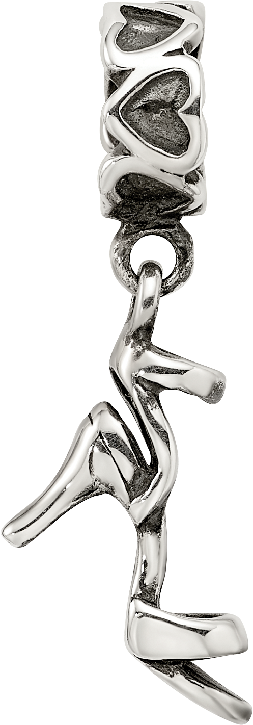Sterling Silver 925 High Heel Dangle Bead with Antiqued Finish