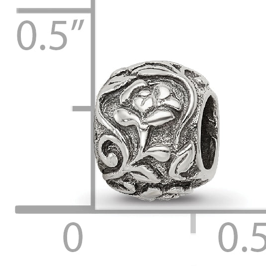 Sterling Silver 925 Floral Bead with Antiqued Finish Solid Craftsmanship