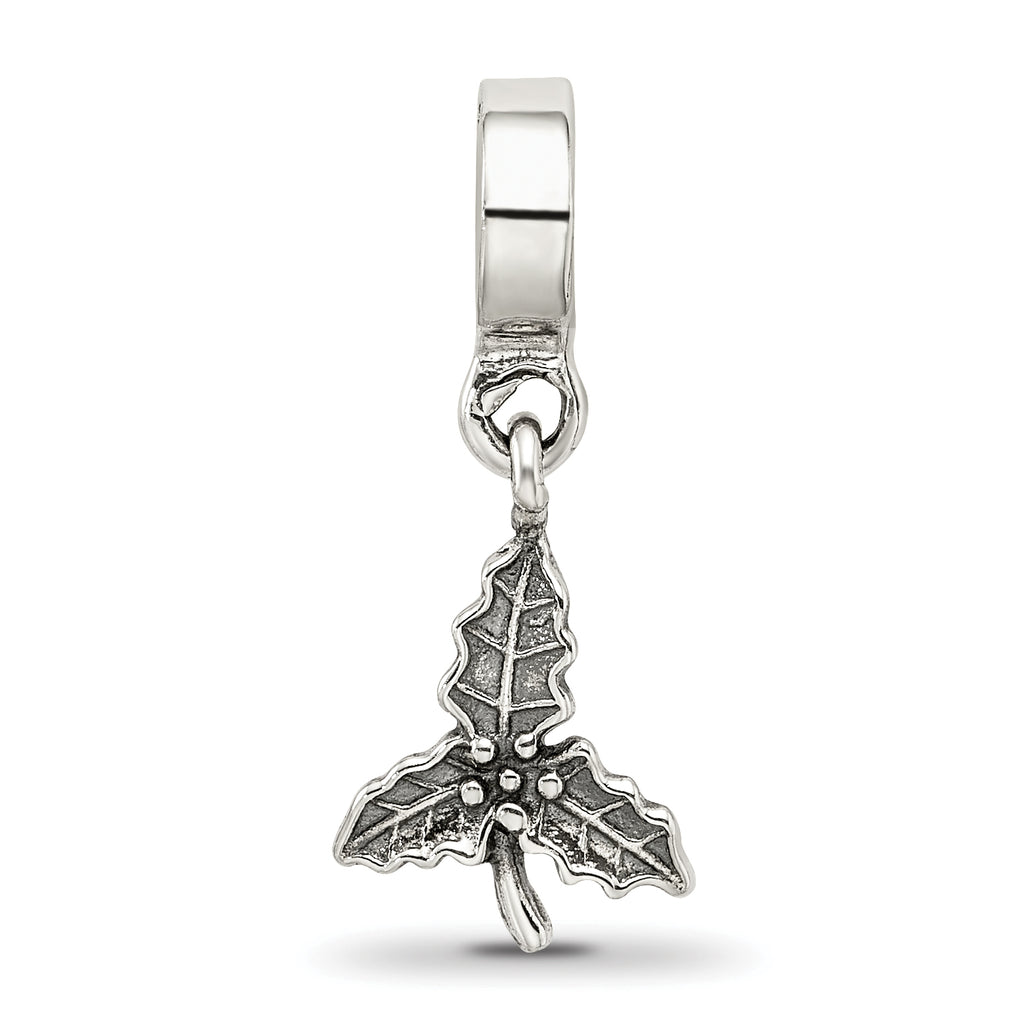 Sterling Silver 925 Holly Leaf Dangle Bead with Antique Finish