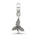 Sterling Silver 925 Holly Leaf Dangle Bead with Antique Finish