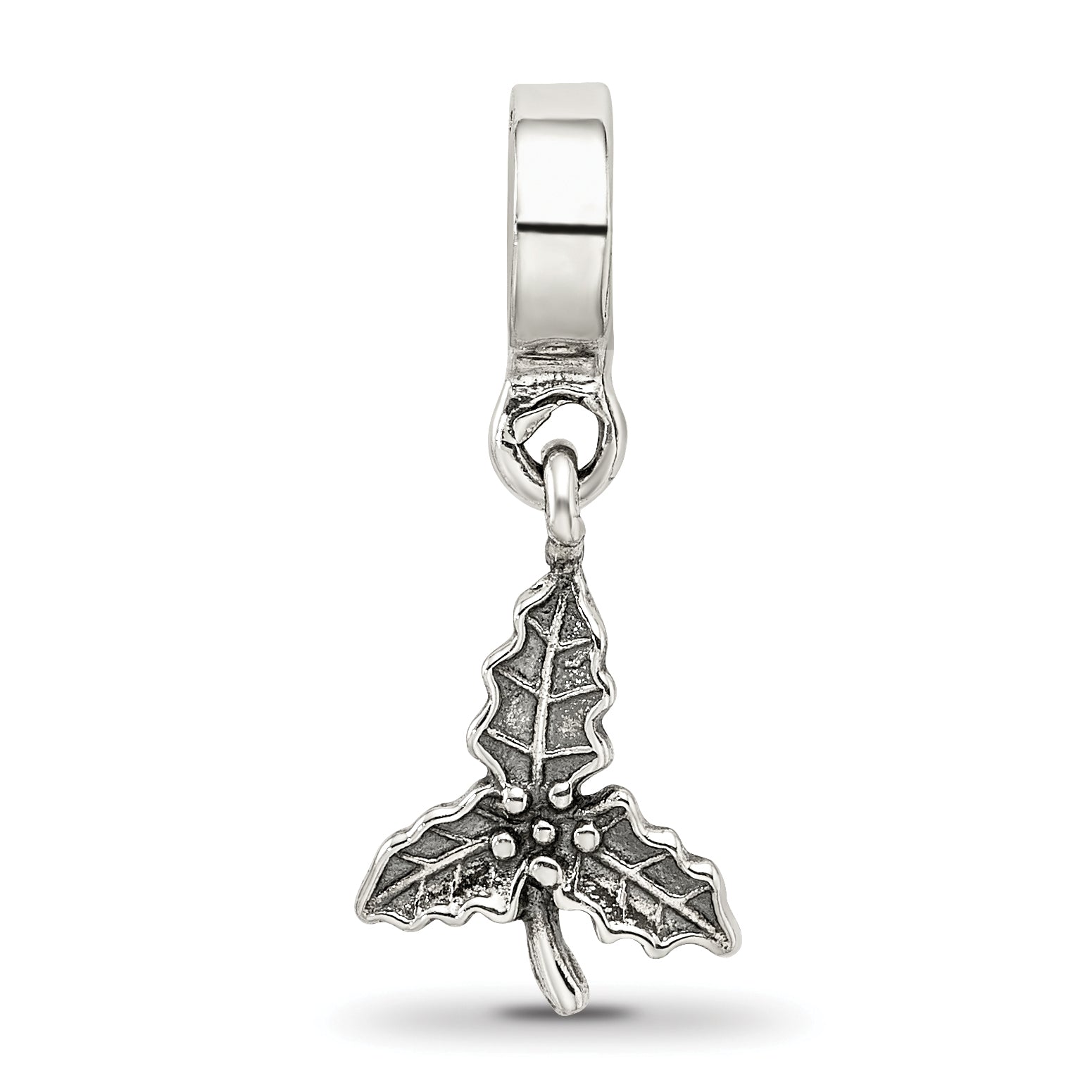 Sterling Silver 925 Holly Leaf Dangle Bead with Antique Finish