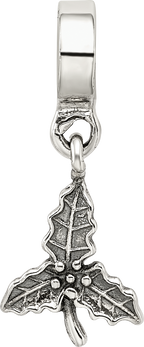 Sterling Silver 925 Holly Leaf Dangle Bead with Antique Finish