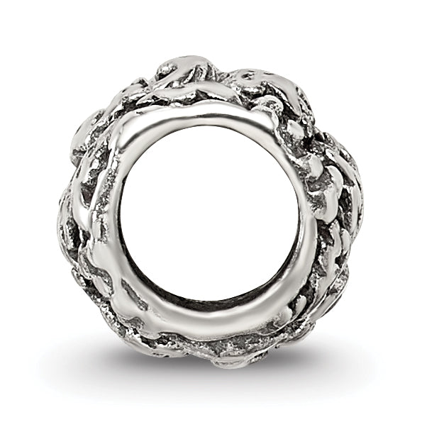Sterling Silver 925 Floral and Leaves Bead with Antiqued Finish Solid Design Secondary image