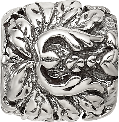 Sterling Silver 925 Floral and Leaves Bead with Antiqued Finish Solid Design