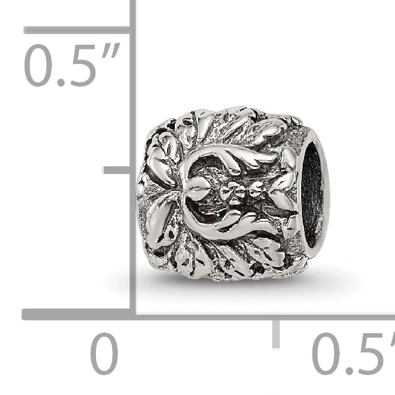 Sterling Silver 925 Floral and Leaves Bead with Antiqued Finish Solid Design