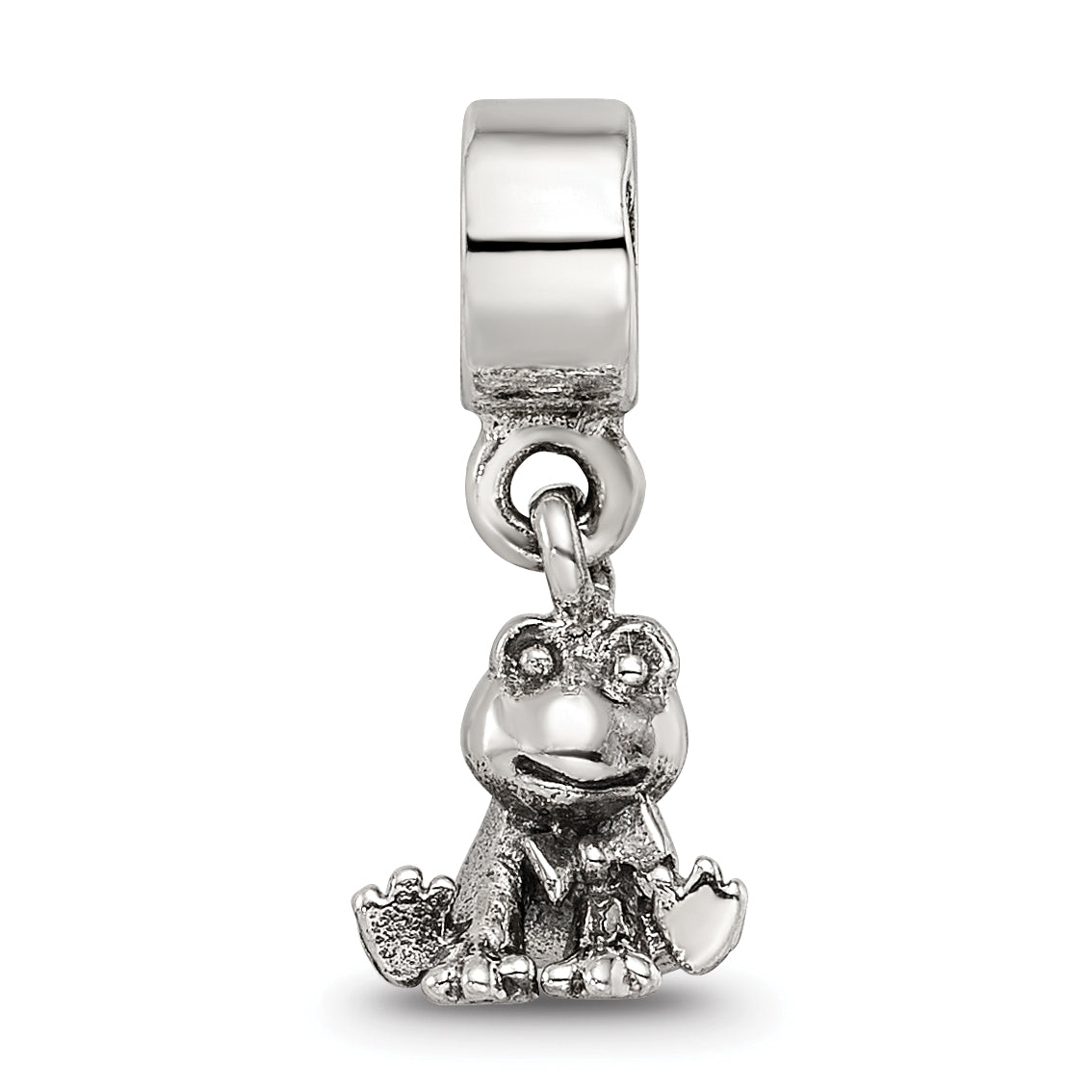 Sterling Silver 925 Frog Dangle Bead for Kids with Antiqued Finish