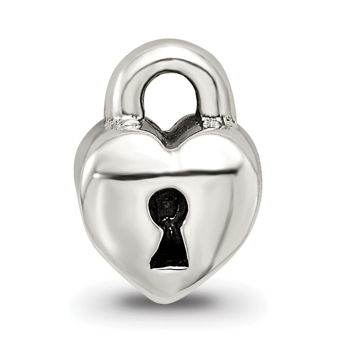 Sterling Silver 925 Kids Heart Lock Bead with Antiqued Finish Solid and Casted
