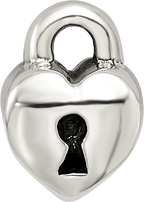 Sterling Silver 925 Kids Heart Lock Bead with Antiqued Finish Solid and Casted