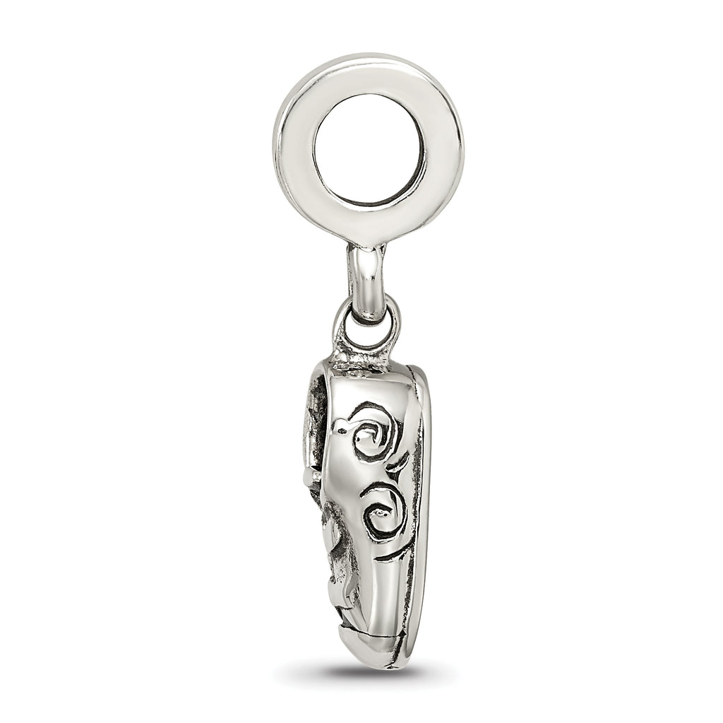 Sterling Silver 925 Baby Shoe Dangle Bead with Antiqued Finish