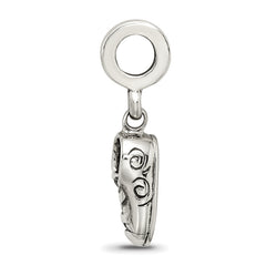 Sterling Silver 925 Baby Shoe Dangle Bead with Antiqued Finish