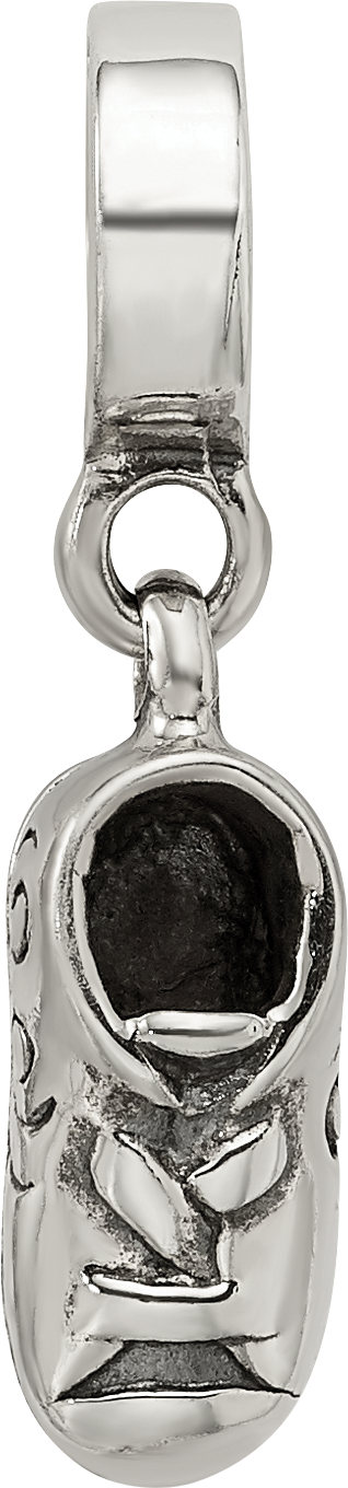 Sterling Silver 925 Baby Shoe Dangle Bead with Antiqued Finish