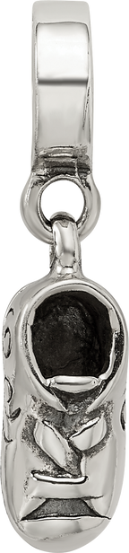 Sterling Silver 925 Baby Shoe Dangle Bead with Antiqued Finish