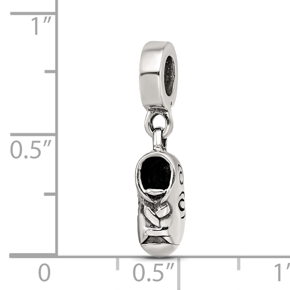 Sterling Silver 925 Baby Shoe Dangle Bead with Antiqued Finish