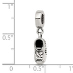 Sterling Silver 925 Baby Shoe Dangle Bead with Antiqued Finish