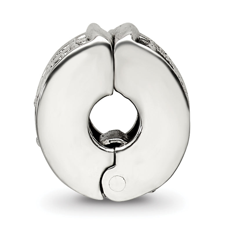 Sterling Silver 925 Antiqued Hinged Clip Bead with Dotted Design