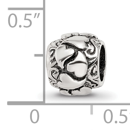 Sterling Silver 925 Hearts Bead with Antiqued Finish Solid Cast Design