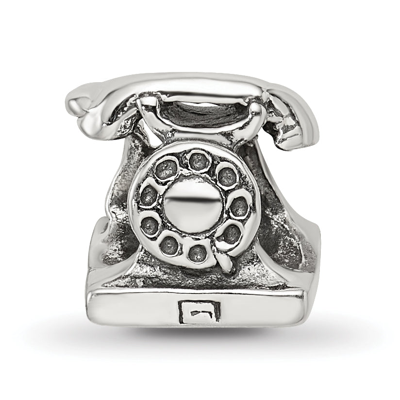 Sterling Silver 925 Antiqued Telephone Bead with Solid Cast Design