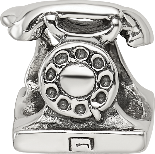 Sterling Silver 925 Antiqued Telephone Bead with Solid Cast Design