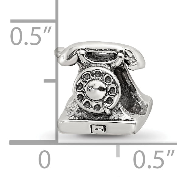Sterling Silver 925 Antiqued Telephone Bead with Solid Cast Design