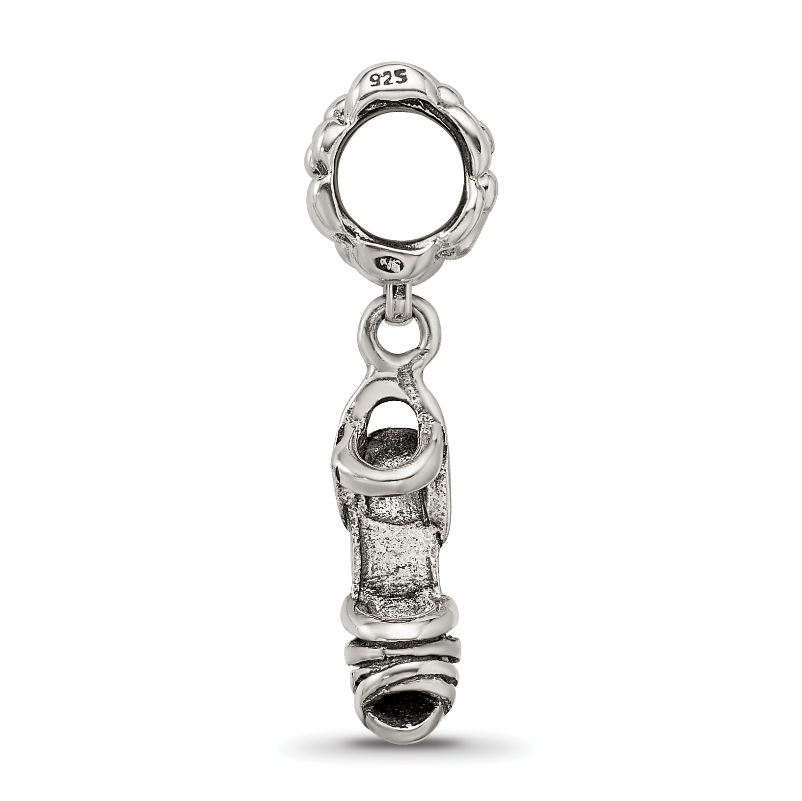 Sterling Silver 925 High Heel Dangle Bead with Antiqued Finish