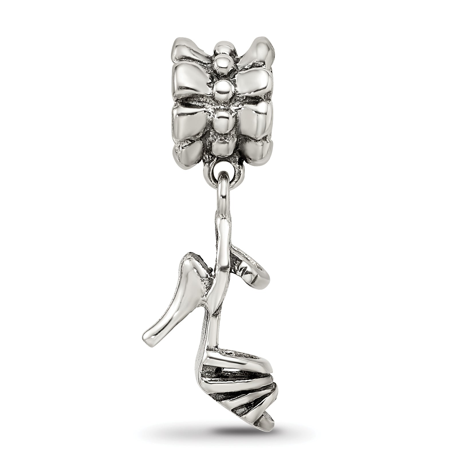Sterling Silver 925 High Heel Dangle Bead with Antiqued Finish