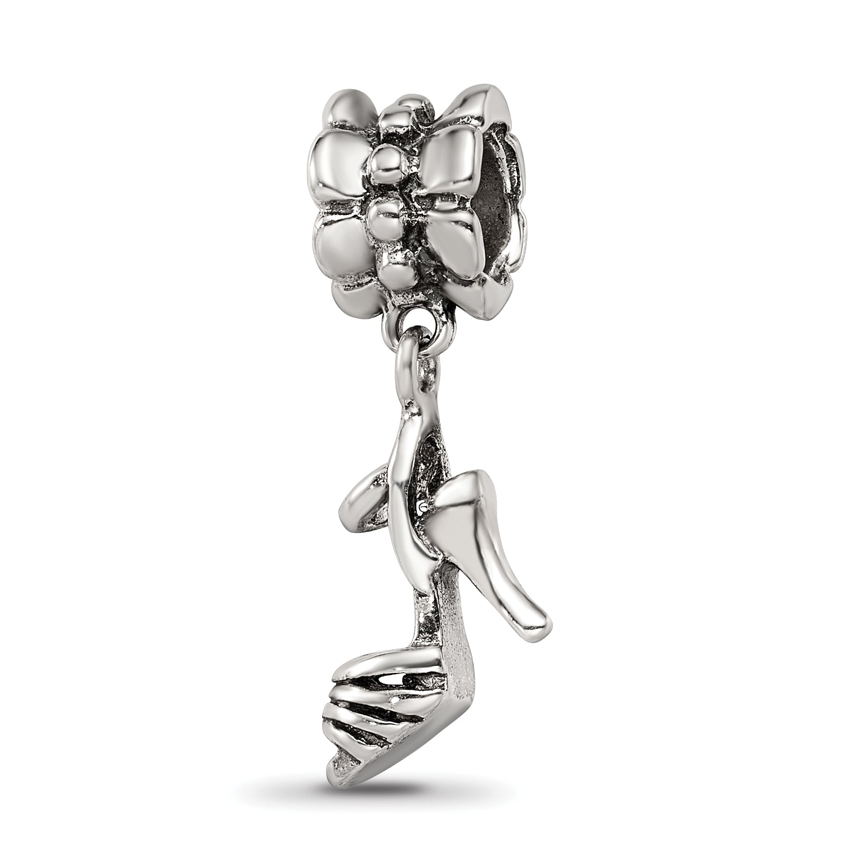 Sterling Silver 925 High Heel Dangle Bead with Antiqued Finish
