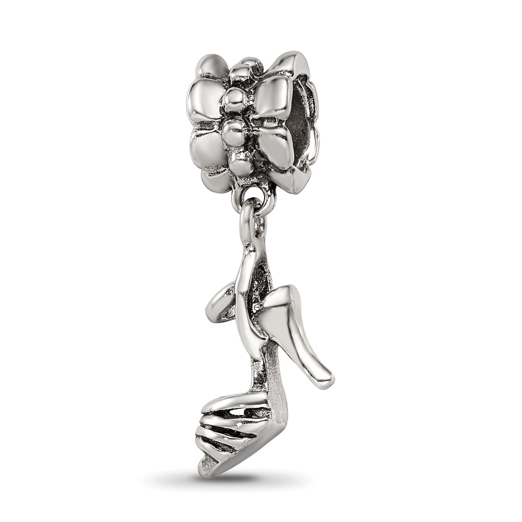 Sterling Silver 925 High Heel Dangle Bead with Antiqued Finish