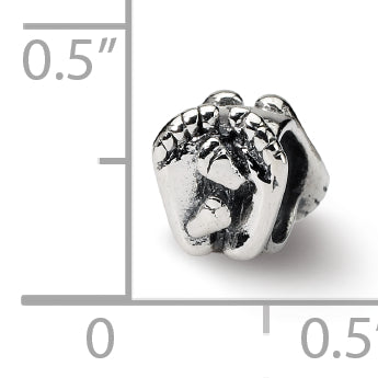 Sterling Silver 925 Big & Little Feet Bead with Antiqued Finish Solid Design
