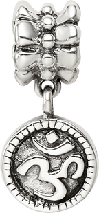 Sterling Silver 925 Om Symbol Dangle Bead with Antiqued Finish Solid Design