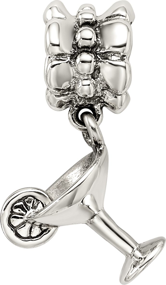 Sterling Silver 925 Margarita Dangle Bead with Antiqued Finish Solid Design