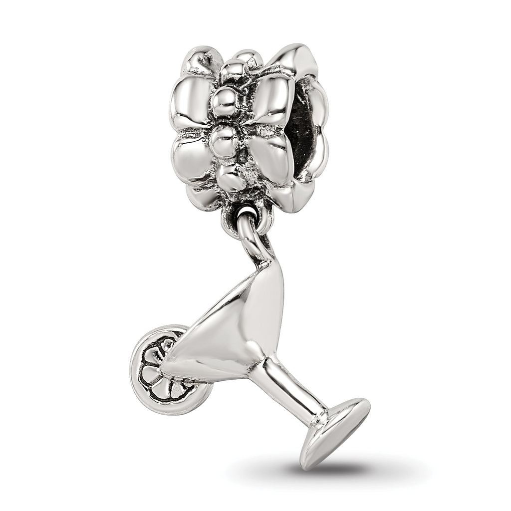 Sterling Silver 925 Margarita Dangle Bead with Antiqued Finish Solid Design
