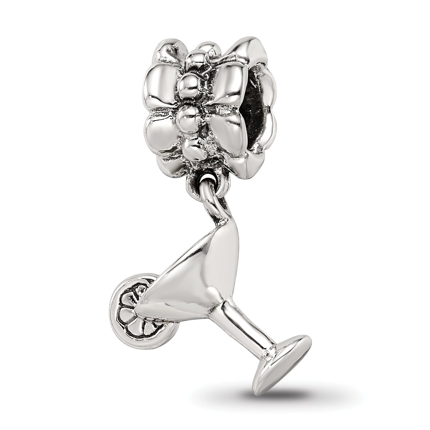 Sterling Silver 925 Margarita Dangle Bead with Antiqued Finish Solid Design