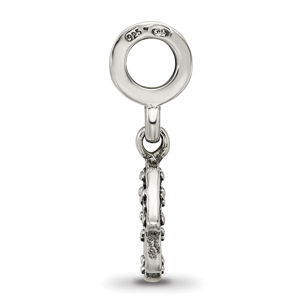 Sterling Silver 925 Hamsa Dangle Bead with Antiqued Finish Solid Casted Design