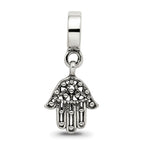 Sterling Silver 925 Hamsa Dangle Bead with Antiqued Finish Solid Casted Design