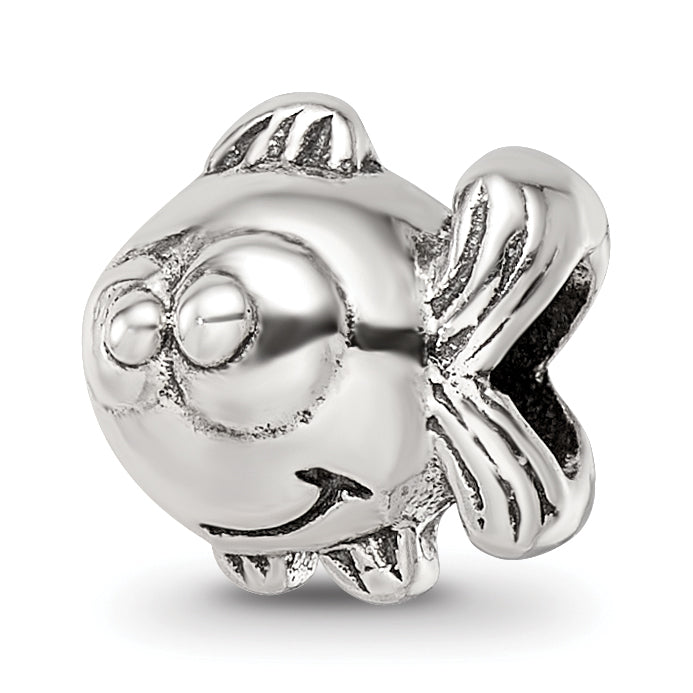 Sterling Silver 925 Kids Fish Bead with Antiqued Finish Durable Solid Design